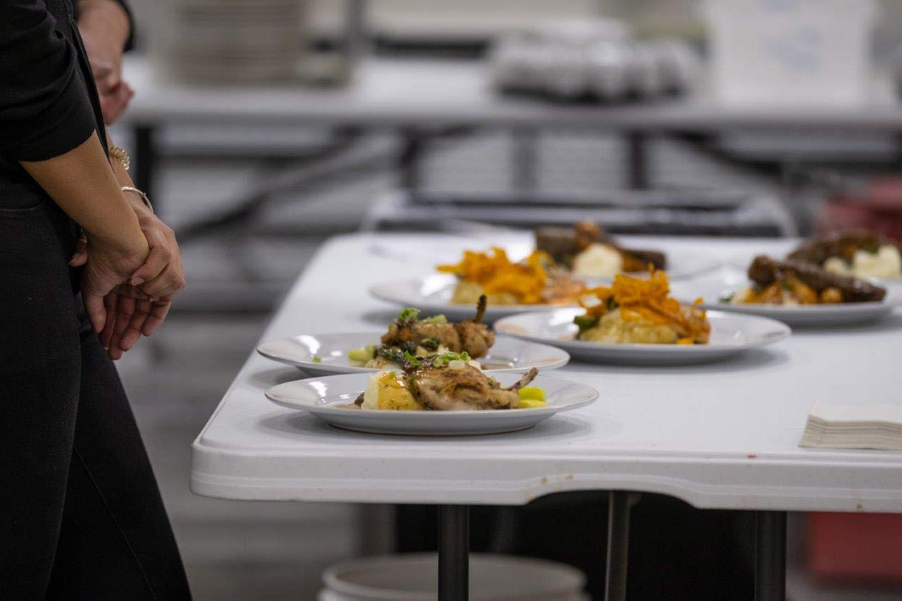 catering service dishes by the galley